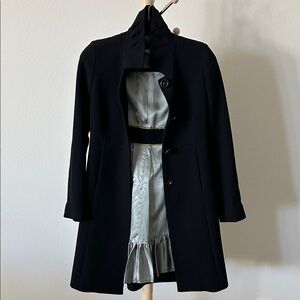 J Crew wool blend black coat with ruffled collar xs 0